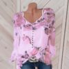 Plus Size Floral Print Button Casual O-Neck Chiffon Blouse - Image 3