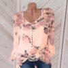 Plus Size Floral Print Button Casual O-Neck Chiffon Blouse - Image 4