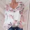 Plus Size Floral Print Button Casual O-Neck Chiffon Blouse - Image 5