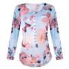 Plus Size Floral Print Button Casual O-Neck Chiffon Blouse - Image 9