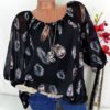 Plus Size Printed Casual V-Neck Chiffon Blouse - Image 2