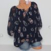 Plus Size Printed Casual V-Neck Chiffon Blouse - Image 3