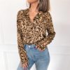 Plus Size Lapel Long Sleeve Sexy Leopard Print Elegant Chiffon Blouse