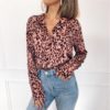 Plus Size Lapel Long Sleeve Sexy Leopard Print Elegant Chiffon Blouse - Image 3