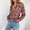 Plus Size Lapel Long Sleeve Sexy Leopard Print Elegant Chiffon Blouse - Image 5