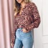 Plus Size Lapel Long Sleeve Sexy Leopard Print Elegant Chiffon Blouse - Image 6