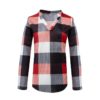 Plus Size V-neck Plaid Long Sleeve Loose Office Ladies Blouse - Image 9