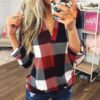 Plus Size V-neck Plaid Long Sleeve Loose Office Ladies Blouse - Image 2