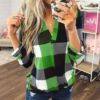 Plus Size V-neck Plaid Long Sleeve Loose Office Ladies Blouse - Image 4