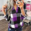 Plus Size V-neck Plaid Long Sleeve Loose Office Ladies Blouse - Image 6