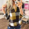 Plus Size V-neck Plaid Long Sleeve Loose Office Ladies Blouse - Image 8