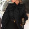 Polka Dot Print Sexy Hollow Out Bow Tie Lantern Long Sleeve Sweet Blouse - Image 2