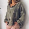 Polka Dots Print V-neck Long Sleeve Buttons Plus Size Shirts