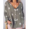 Polka Dots Print V-neck Long Sleeve Buttons Plus Size Shirts - Image 2