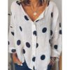 Polka Dots Print V-neck Long Sleeve Buttons Plus Size Shirts - Image 5