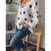 Polka Dots Print V-neck Long Sleeve Buttons Plus Size Shirts - Image 6