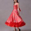 Rockabilly Polka Dot Print Halter Vintage Sweetheart Tea Length Wedding Party Bridesmaid Dresses