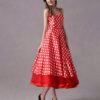 Rockabilly Polka Dot Print Halter Vintage Sweetheart Tea Length Wedding Party Bridesmaid Dresses - Image 2