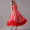 Rockabilly Polka Dot Print Halter Vintage Sweetheart Tea Length Wedding Party Bridesmaid Dresses - Image 4