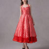 Rockabilly Polka Dot Print Halter Vintage Sweetheart Tea Length Wedding Party Bridesmaid Dresses - Image 7