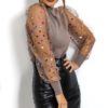 See-through Sexy Transparent Lace Puff Sleeve Mesh Sheer Blouse - Image 12