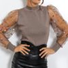 See-through Sexy Transparent Lace Puff Sleeve Mesh Sheer Blouse - Image 13