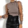 See-through Sexy Transparent Lace Puff Sleeve Mesh Sheer Blouse - Image 14