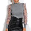 See-through Sexy Transparent Lace Puff Sleeve Mesh Sheer Blouse - Image 6