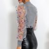 See-through Sexy Transparent Lace Puff Sleeve Mesh Sheer Blouse - Image 9
