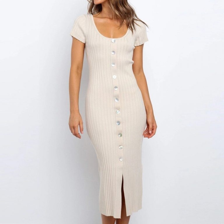 Sexy Elastic Slim Bodycon Knitted Split Party Dress - Image 2