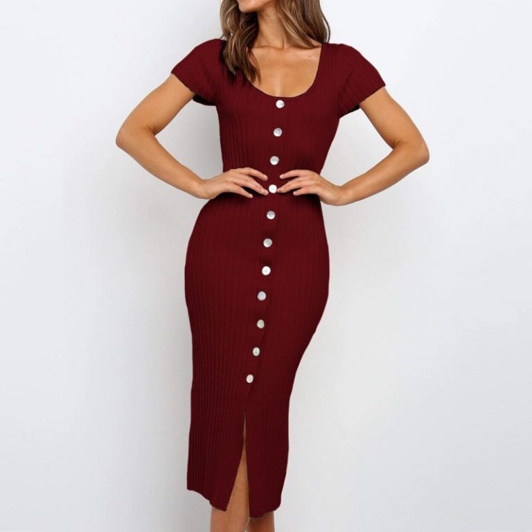Sexy Elastic Slim Bodycon Knitted Split Party Dress