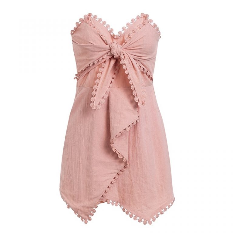 Sexy Embroidery Strapless Cross Tie Party Fashion Romper - Image 4