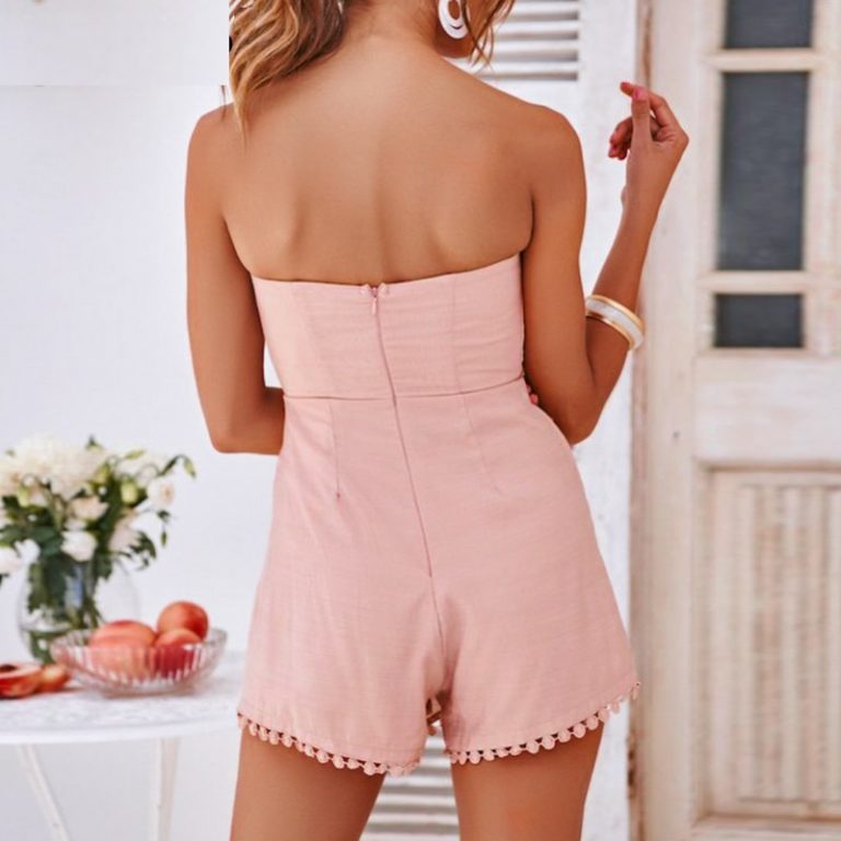 Sexy Embroidery Strapless Cross Tie Party Fashion Romper - Image 3