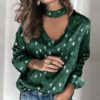 Sexy Hollow Out Polka Dot Print Long Sleeve Elegant Blouse - Image 2