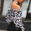 Sexy Hollow Out Skew Collar Leopard  Print Lantern Long Sleeve Blouse - Image 4