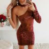 Sexy Skew Collar One-shoulder Backless Sequin Bright Party Dress - Image 10