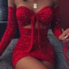 Sexy Slim Bodycon Off Shoulder Bandage Shiny Mini Short Dresses - Image 4