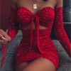 Sexy Slim Bodycon Off Shoulder Bandage Shiny Mini Short Dresses