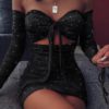 Sexy Slim Bodycon Off Shoulder Bandage Shiny Mini Short Dresses - Image 2
