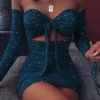 Sexy Slim Bodycon Off Shoulder Bandage Shiny Mini Short Dresses - Image 3