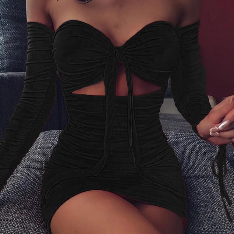 Short Sleeve Pleated Off Shoulder Shiny Party Dresses