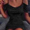 Sexy Off Shoulder Bandage Slim Shiny Short Dresses - Image 3