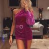 Sexy Strapless Off Shoulder Velvet Backless Club Party Dress - Image 8
