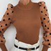 Sexy Transparent Lace Puff Sleeve Polka Dot Mesh Sheer Blouse - Image 3