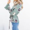 Sexy V-neck Floral Print Flare Long Sleeve Lace-up Blouse - Image 2