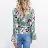 Sexy V-neck Floral Print Flare Long Sleeve Lace-up Blouse - Image 4