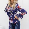 Sexy V-neck Floral Print Flare Long Sleeve Lace-up Blouse - Image 6