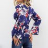 Sexy V-neck Floral Print Flare Long Sleeve Lace-up Blouse - Image 7