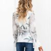 Sexy V-neck Floral Print Flare Long Sleeve Lace-up Blouse - Image 9