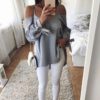 Sexy V-neck Off Shoulder Tied Bow Long Sleeve Strap Top - Image 3